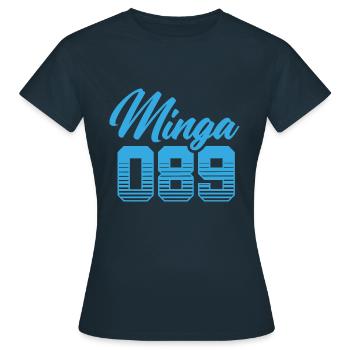 MINGA 089 | MÜNCHEN | GESCHENK - Frauen T-Shirt - Navy - Vorne - AI Model Female 172 dark (172cm)