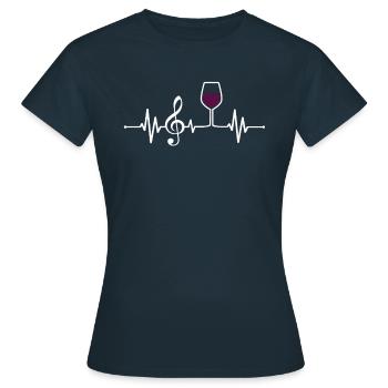 Wein Musik Notenschlüssel Weinglas Herzschlag EKG - Frauen T-Shirt - Navy - Vorne - AI Model Female 172 dark (172cm)
