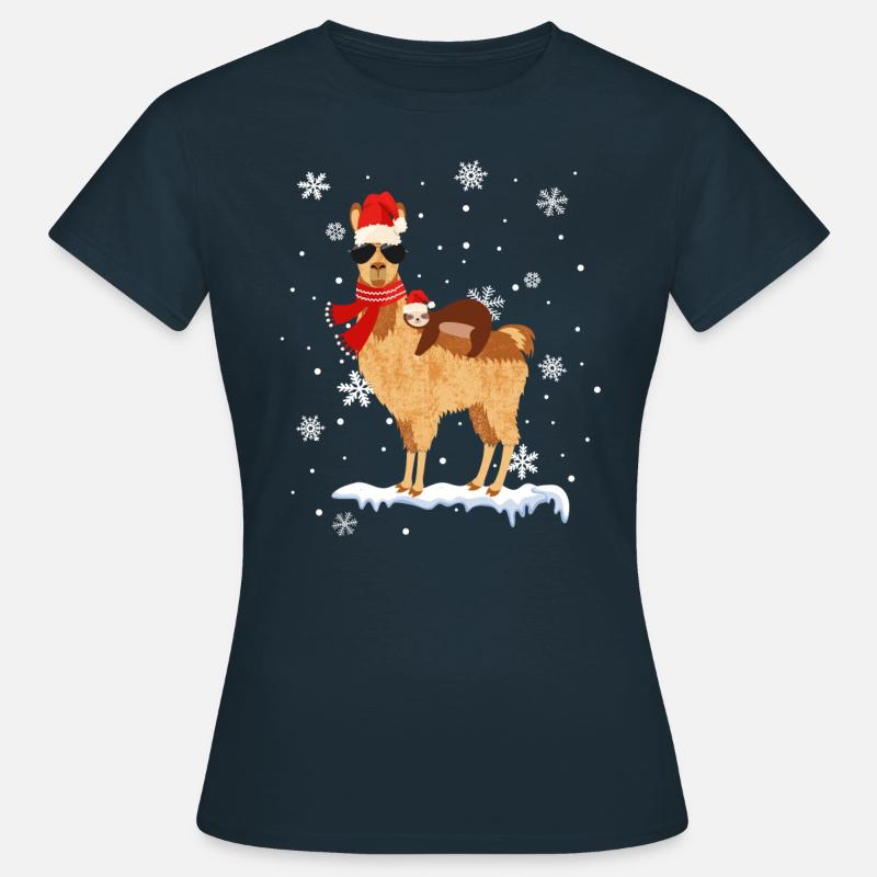 Cool alpaca lama Christmas deco bradipo neve - Maglietta da donna - navy