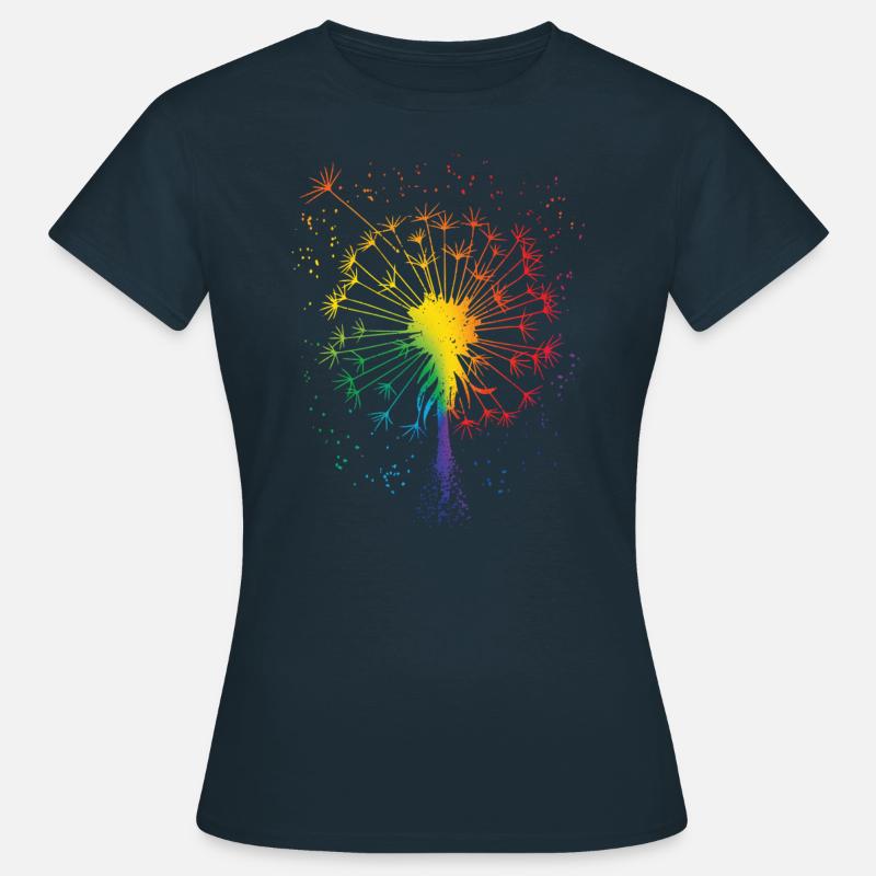 Pusteblume Tattoo Dandelion Regenbogen Löwenzahn - Frauen T-Shirt - Navy