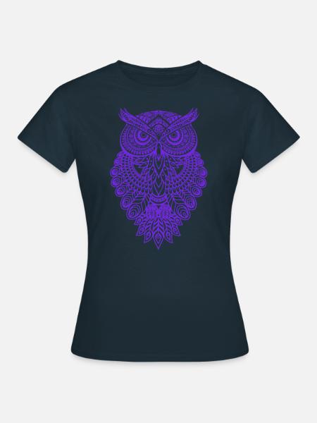 Eule Owl Grafik Graphic Kunst Geschenk Mandala - Frauen T-Shirt - Navy