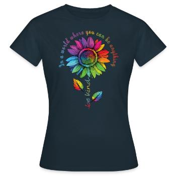 Be Kind LGBTQ Regenbogen Sonnenblume Blume CSD - Frauen T-Shirt - Navy - Vorne - AI Model Female 172 dark (172cm)