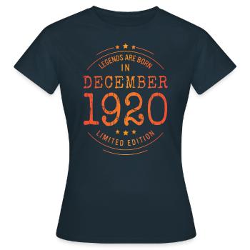 Geburtstag Dezember 1920 Limited Edition Vintage - Frauen T-Shirt - Navy - Vorne - AI Model Female 172 dark (172cm)