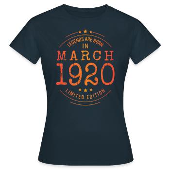 Geburtstag März 1920 Limited Edition Vintage - Frauen T-Shirt - Navy - Vorne - AI Model Female 172 dark (172cm)
