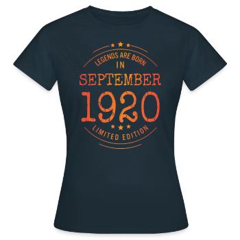 Geburtstag September 1920 Limited Edition Vintage - Frauen T-Shirt - Navy - Vorne - AI Model Female 172 dark (172cm)