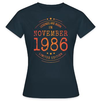 Geburtstag November 1986 Limited Edition Vintage - Frauen T-Shirt - Navy - Vorne - AI Model Female 172 dark (172cm)