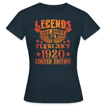 Geburtstag Februar 1920 Limited Edition Vintage - Frauen T-Shirt - Navy - Vorne - AI Model Female 172 dark (172cm)