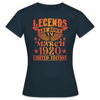 Geburtstag März 1920 Limited Edition Vintage - Frauen T-Shirt - Navy - Vorne - AI Model Female 172 dark (172cm)