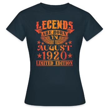 Geburtstag August 1920 Limited Edition Vintage - Frauen T-Shirt - Navy - Vorne - AI Model Female 172 dark (172cm)