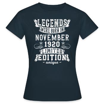 Geburtstag November 1920 Jahr Limited Edition - Frauen T-Shirt - Navy - Vorne - AI Model Female 172 dark (172cm)