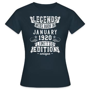 Geburtstag Januar 1920 Jahr Limited Edition - Frauen T-Shirt - Navy - Vorne - AI Model Female 172 dark (172cm)