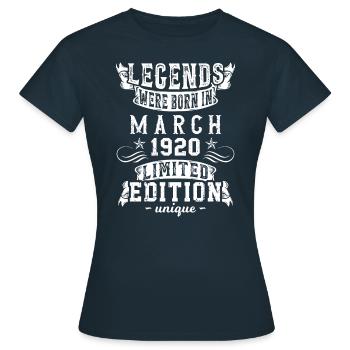 Geburtstag März 1920 Jahr Limited Edition - Frauen T-Shirt - Navy - Vorne - AI Model Female 172 dark (172cm)