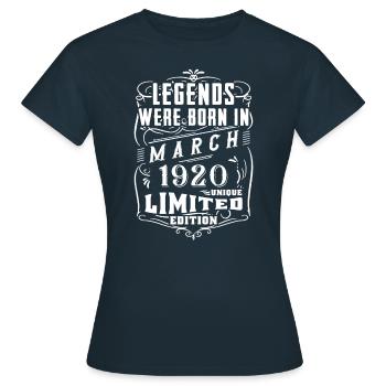 Geburtstag März 1920 Jahr Limited Edition - Frauen T-Shirt - Navy - Vorne - AI Model Female 172 dark (172cm)