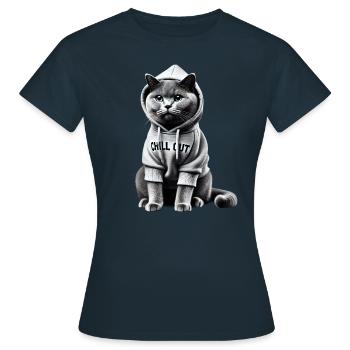Drôle Britannique Shorthair Chill Out Chat Chill Out - T-shirt Femme - marine - Devant - AI Model Female 172 dark (172cm)