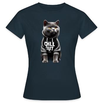 Drôle Britannique Shorthair Chill Out Chat Chill Out - T-shirt Femme - marine - Devant - AI Model Female 172 dark (172cm)