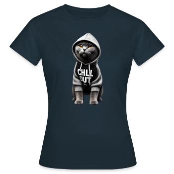 Drôle Britannique Shorthair Chill Out Chat Chill Out - T-shirt Femme - marine - Devant - AI Model Female 172 dark (172cm)