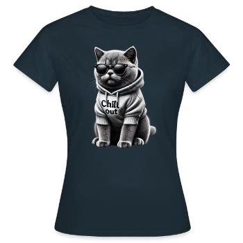 Drôle Britannique Shorthair Chill Out Chat Chill Out - T-shirt Femme - marine - Devant - AI Model Female 172 dark (172cm)