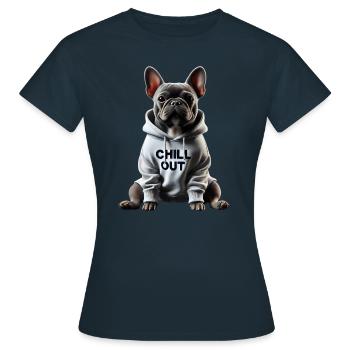 Drôle de bouledogue français Chill Out Chill Out - T-shirt Femme - marine - Devant - AI Model Female 172 dark (172cm)