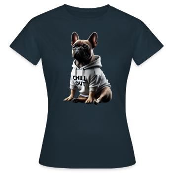 Drôle de bouledogue français Chill Out Chill Out - T-shirt Femme - marine - Devant - AI Model Female 172 dark (172cm)