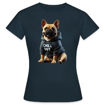 Drôle de bouledogue français Chill Out Chill Out - T-shirt Femme - marine - Devant - AI Model Female 172 dark (172cm)