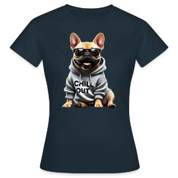 Drôle de bouledogue français Chill Out Chill Out - T-shirt Femme - marine - Devant - AI Model Female 172 dark (172cm)