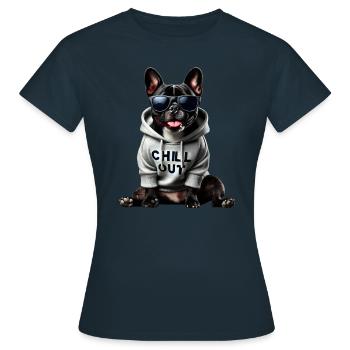 Drôle de bouledogue français Chill Out Chill Out - T-shirt Femme - marine - Devant - AI Model Female 172 dark (172cm)