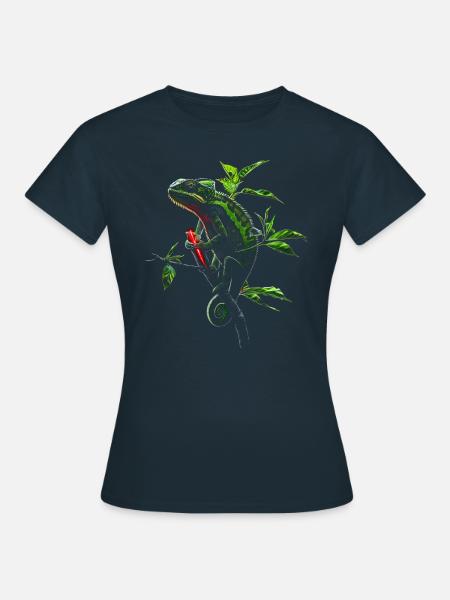 Chamäleon Motiv Tier Tierliebhaber Reptilien Echse - T-shirt dam - marinblå