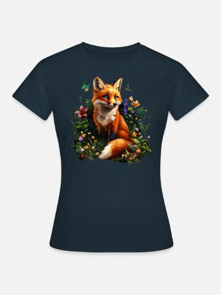Fuchs Liebhaber Wald Blumen Kunst Füchse Cute Fox - Frauen T-Shirt - Navy