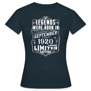Geburtstag September 1920 Limited Edition Legende - Frauen T-Shirt - Navy - Vorne - AI Model Female 172 dark (172cm)