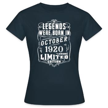 Geburtstag Oktober 1920 Limited Edition Legende - Frauen T-Shirt - Navy - Vorne - AI Model Female 172 dark (172cm)