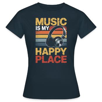 Music My Happy Place Musik Liebhaber DJ Kopfhörer - Frauen T-Shirt - Navy - Vorne - AI Model Female 172 dark (172cm)