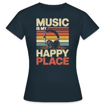 Music My Happy Place Musik Liebhaber DJ Kopfhörer - Frauen T-Shirt - Navy - Vorne - AI Model Female 172 dark (172cm)