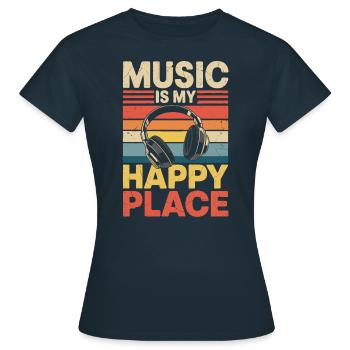 Music My Happy Place Musik Liebhaber DJ Kopfhörer - Frauen T-Shirt - Navy - Vorne - AI Model Female 172 dark (172cm)