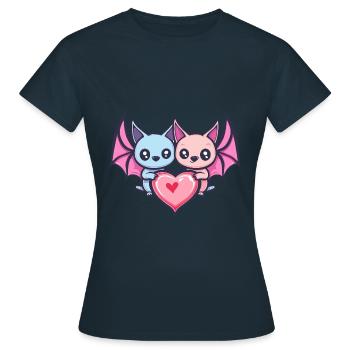 Fledermaus Paar Liebe Valentinstag - Frauen T-Shirt - Navy - Vorne - AI Model Female 172 dark (172cm)