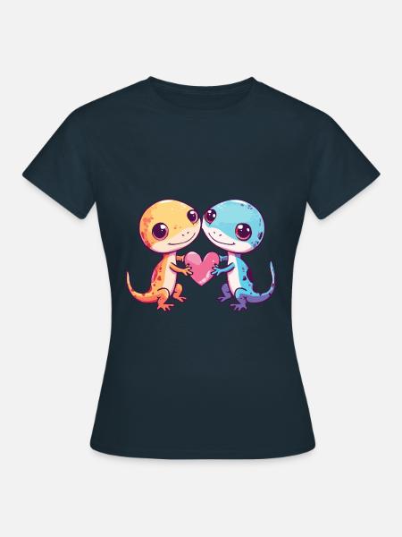 Echse Gecko Eidechse Paar Liebe Valentinstag - Frauen T-Shirt - Navy