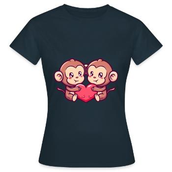 Affe Paar Liebe Valentinstag - Frauen T-Shirt - Navy - Vorne - AI Model Female 172 dark (172cm)