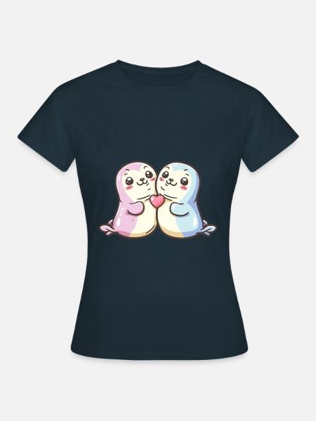Robbe Paar Liebe Valentinstag - Frauen T-Shirt - Navy