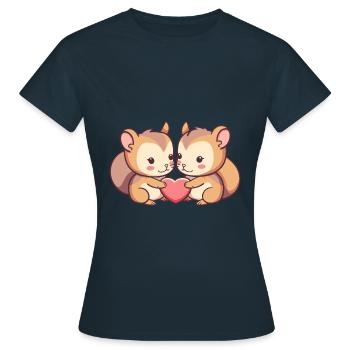 Eichhörnchen Paar Liebe Valentinstag - Frauen T-Shirt - Navy - Vorne - AI Model Female 172 dark (172cm)