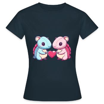 Gürteltier Paar Liebe Valentinstag - Frauen T-Shirt - Navy - Vorne - AI Model Female 172 dark (172cm)