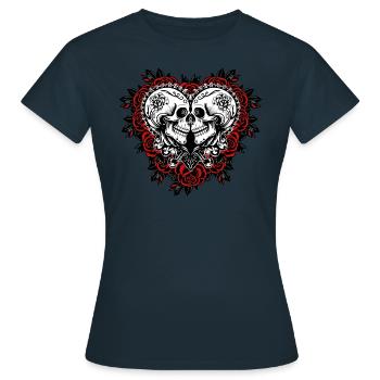 Crânes gothiques en forme de cœur - Saint-Valentin - T-shirt Femme - marine - Devant - AI Model Female 172 dark (172cm)