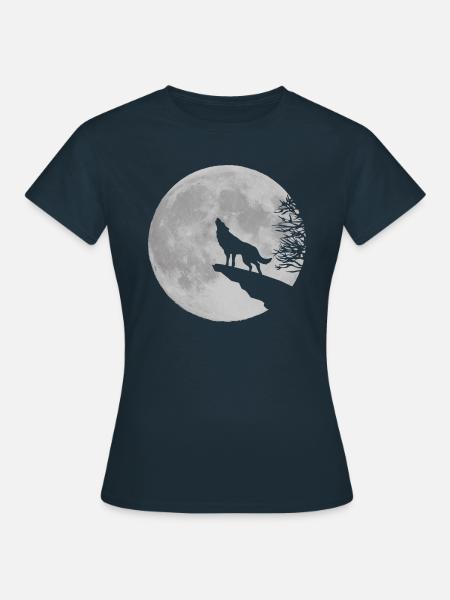 Werwolf Wolf heulen Mond Vollmond Klippe Felsen - Frauen T-Shirt - Navy