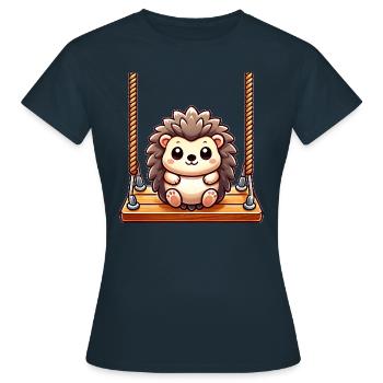 hérisson balançant aire de jeux dessin animé mignon - T-shirt Femme - marine - Devant - AI Model Female 172 dark (172cm)