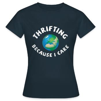 Thrifting. Because I care. - Frauen T-Shirt - Navy - Vorne - AI Model Female 172 dark (172cm)