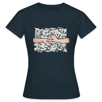 Gebärdensprache zwei Hände abstrakter Hintergrund - Frauen T-Shirt - Navy - Vorne - AI Model Female 172 dark (172cm)