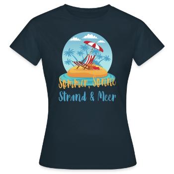 Sommer Sonne Strand Meer - Frauen T-Shirt - Navy - Vorne - AI Model Female 172 dark (172cm)