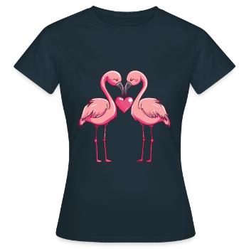 Flamingo Paar Liebe Valentinstag - Frauen T-Shirt - Navy - Vorne - AI Model Female 172 dark (172cm)