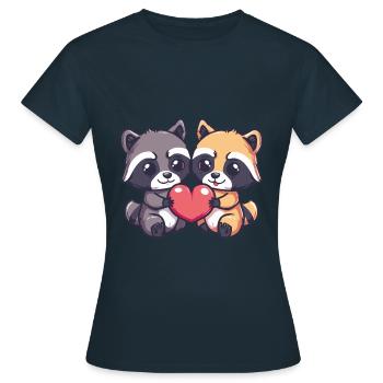 Waschbär Paar Liebe Valentinstag - Frauen T-Shirt - Navy - Vorne - AI Model Female 172 dark (172cm)