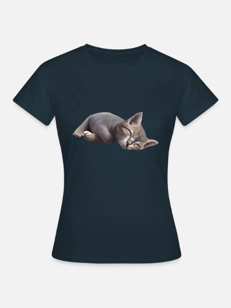 Schlafende Katze - Frauen T-Shirt - Navy