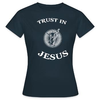 Jesus Christus Heiliger Retter Erlöser Messias - Frauen T-Shirt - Navy - Vorne - AI Model Female 172 dark (172cm)