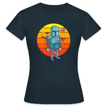 Cartoon Knight Sunset - T-shirt Femme - marine - Devant - AI Model Female 172 dark (172cm)